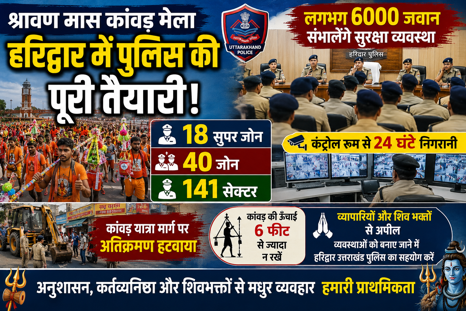 हरिद्वार में कांवड़ मेले को लेकर पुलिस की तैयारियां पूरी