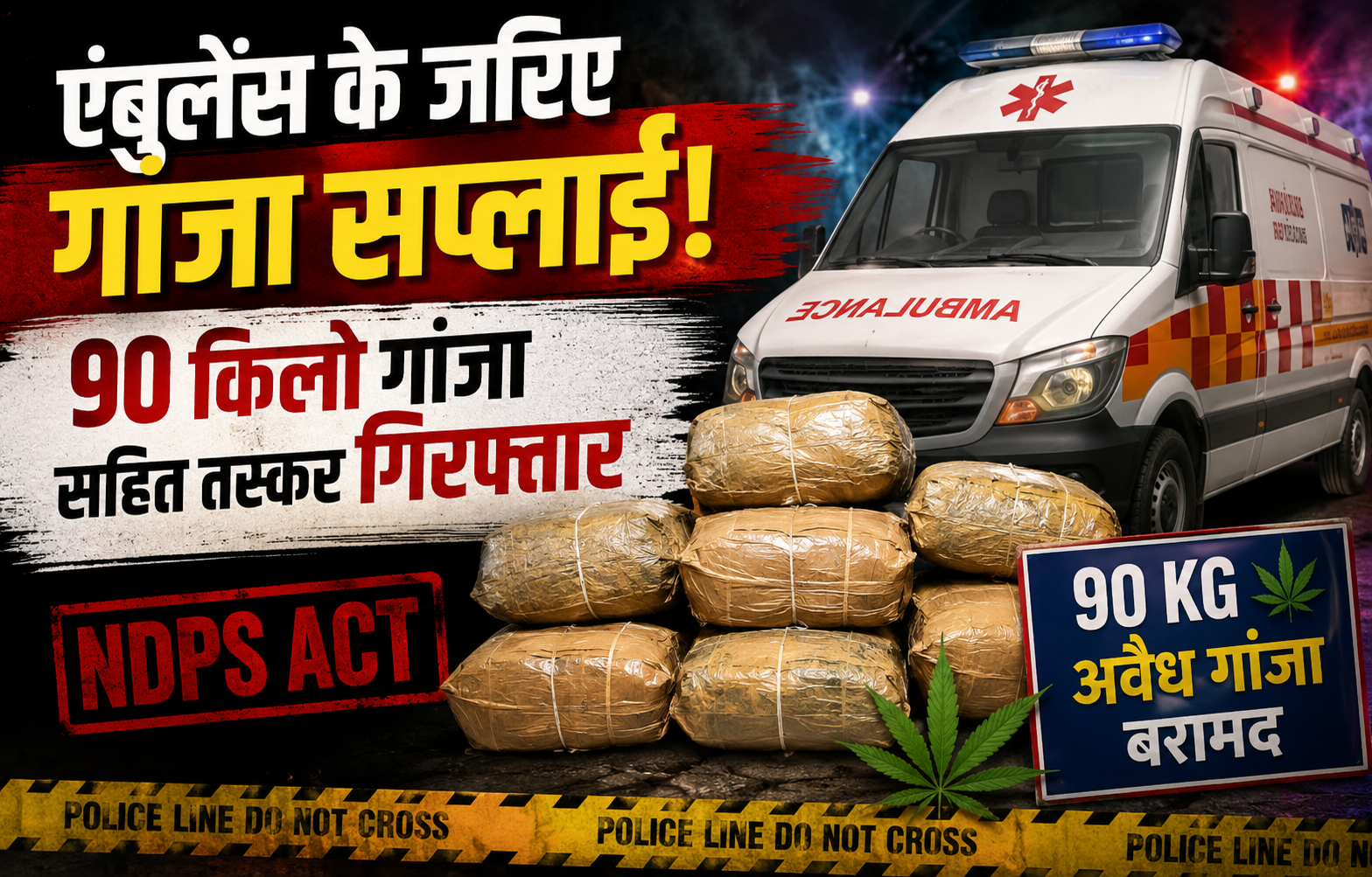 पौड़ी जिले में एम्बुलेंस से 90किलो गांजा बरामद,ड्राइवर गिरफ्तार