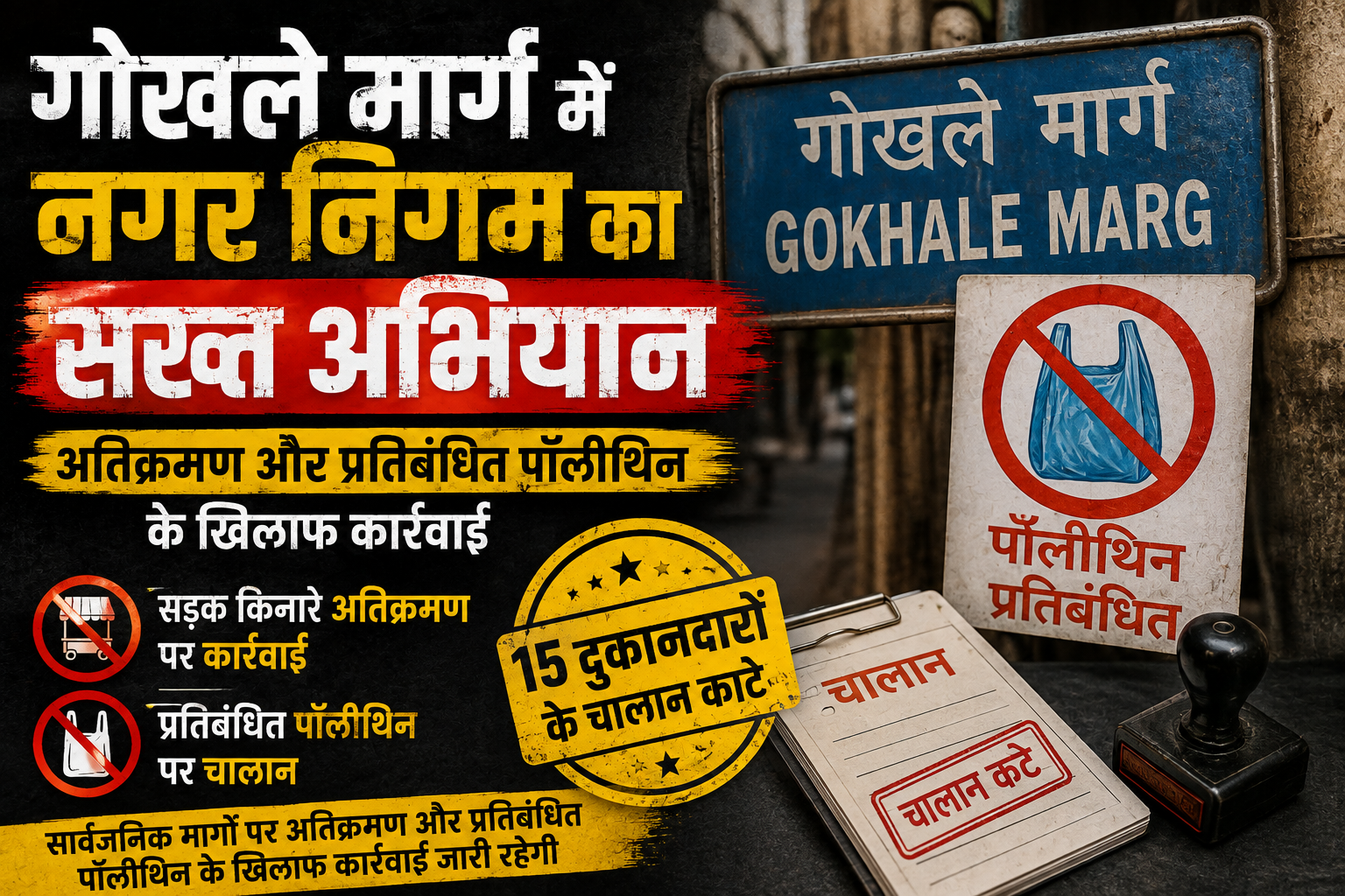 कोटद्वार गोखले मार्ग से फिर हटा अतिक्रमण,प्रतिबंधित पॉलीथिन के इस्तेमाल पर भी कार्यवाही